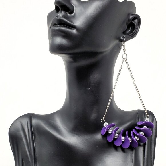 Purple Chain Drop Earrings - Picture 1 of 5